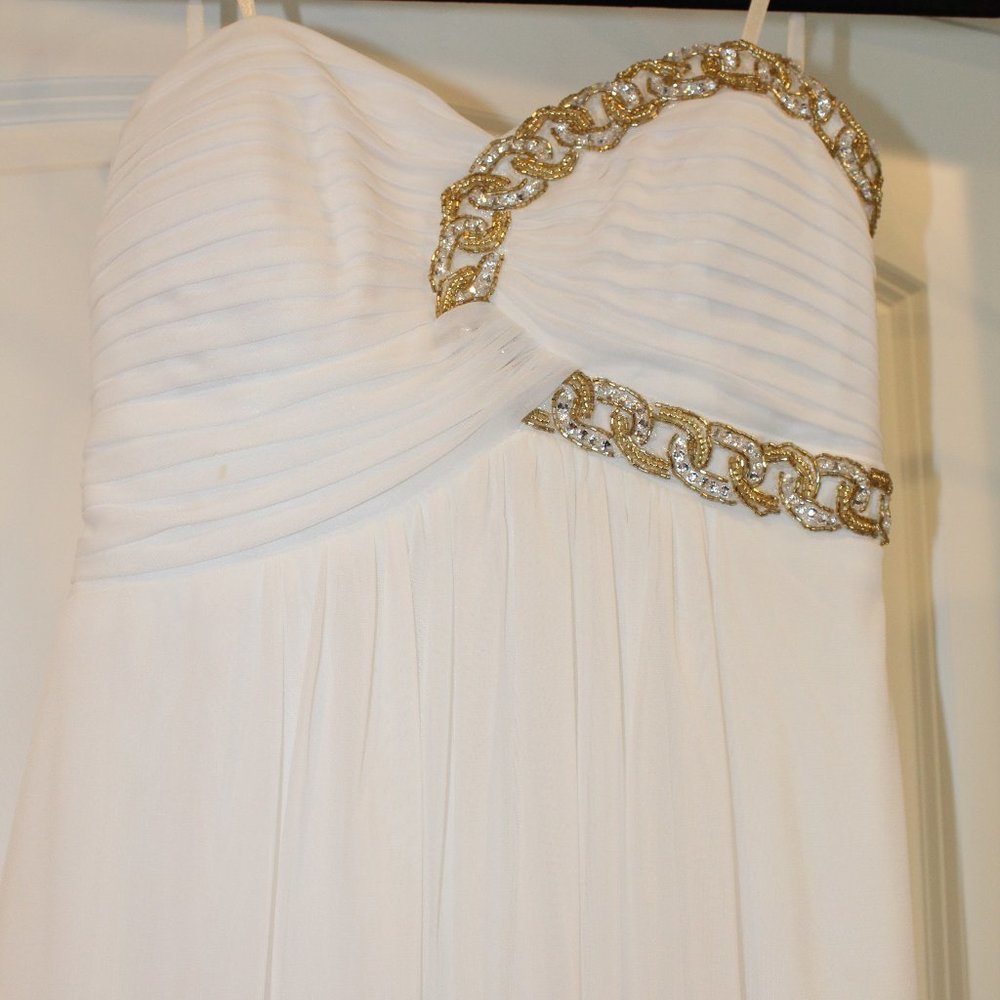 Blondie Nites White & Gold Strapless Dress